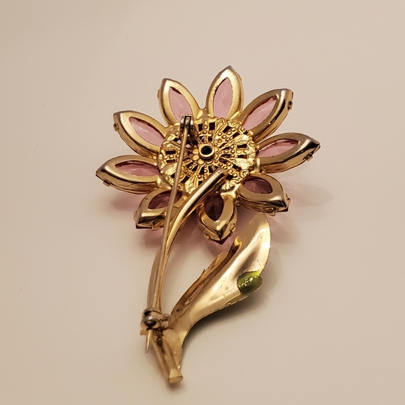 Beautiful 2- 1/2" FLOWER BROOCH Pin Pink Rhinestones - Picture 11 of 12